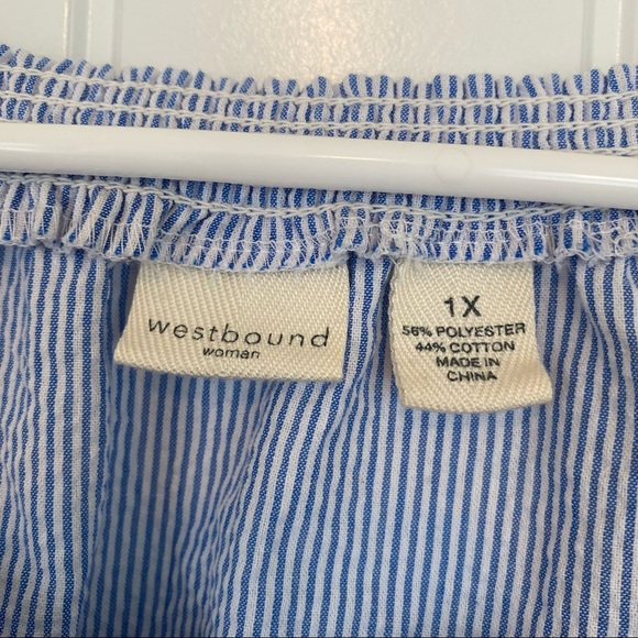 💋SOLD💋Westbound Woman Blue Seersucker 3/4 Sleeve Top Size 1X - Picture 3 of 6